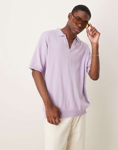 Polo dcontract en maille avec col crant - Lilas - Asos Design - Modalova