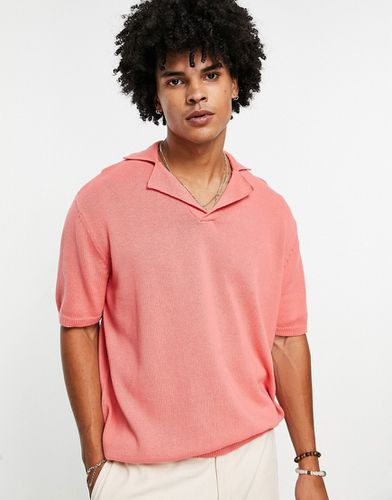 Polo en maille d'épaisseur moyenne à col cranté - Corail - Asos Design - Modalova