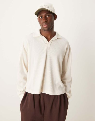 Polo gaufré coupe carrée oversize à manches longues - Crème - Asos Design - Modalova