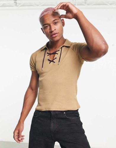 Polo moulant avec liens - Beige - Asos Design - Modalova