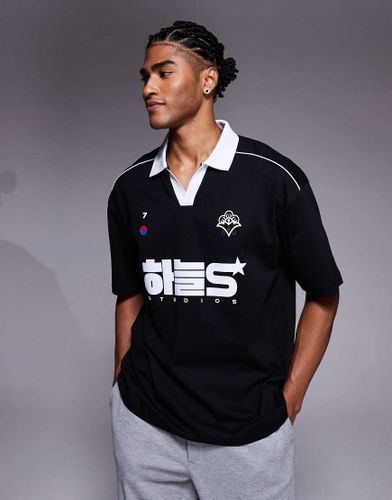 Polo oversize  passepoil et imprim style sport - Asos Design - Modalova