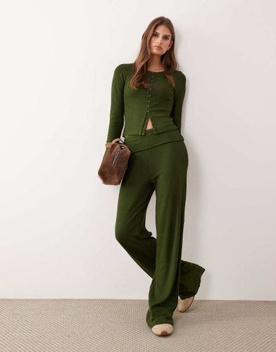 Pantalon ctel  taille rabattue avec dtail fronc - Olive fonc - Asos Design - Modalova