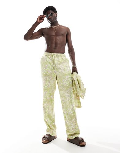Pantalon ample d'ensemble en satin à imprimé cachemire et taille élastique - Asos Design - Modalova