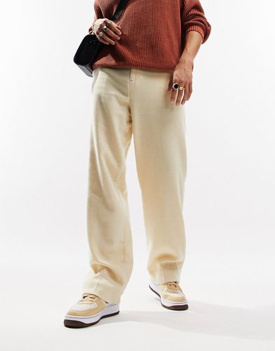 Pantalon ample élégant en laine mélangée à motif pied-de-poule - Taupe - Asos Design - Modalova