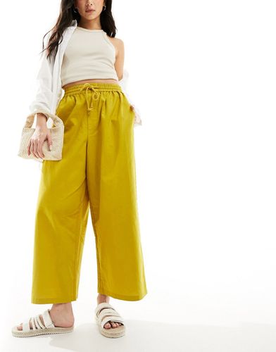 Pantalon ample facile à enfiler en lin mélangé - chartreuse - Asos Design - Modalova