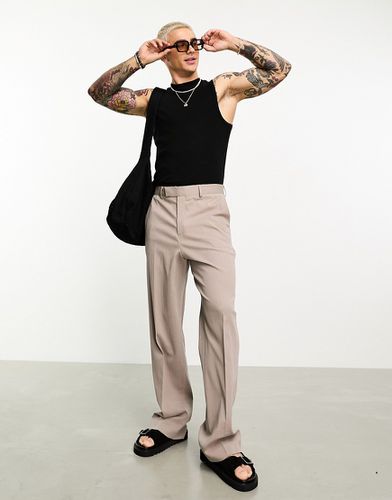 Pantalon ample habillé effet froissé en lin mélangé - Marron - Asos Design - Modalova