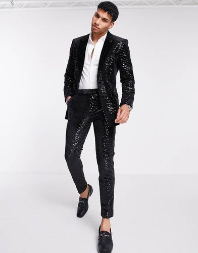 Pantalon de costume ultra skinny en velours orné de sequins - Asos Design - Modalova