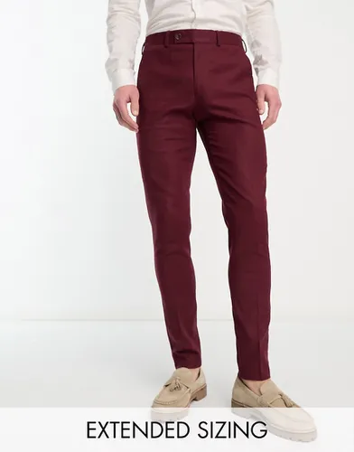 Pantalon de costume ajusté en lin mélangé - Bordeaux - Asos Design - Modalova