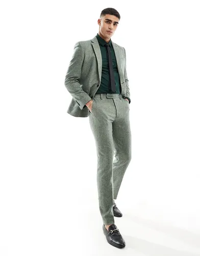 Pantalon de costume ajusté en tweed de laine mélangé - bouteille - Asos Design - Modalova