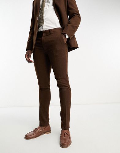 Pantalon de costume coupe skinny en laine mélangée à chevrons - Marron - Asos Design - Modalova