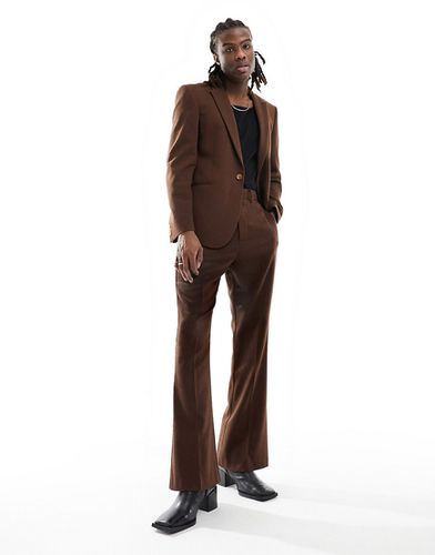 Pantalon de costume évasé taille haute en laine mélangée - Marron - Asos Design - Modalova