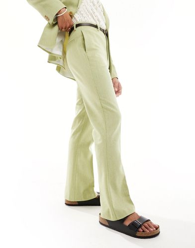 Pantalon de costume évasé à taille haute en laine mélangée - sauge - Asos Design - Modalova