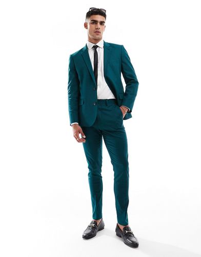 Pantalon de costume skinny en lin mélangé - sarcelle - Asos Design - Modalova