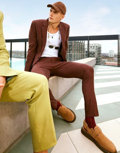 Pantalon de costume slim en lin - Marron - Asos Design - Modalova