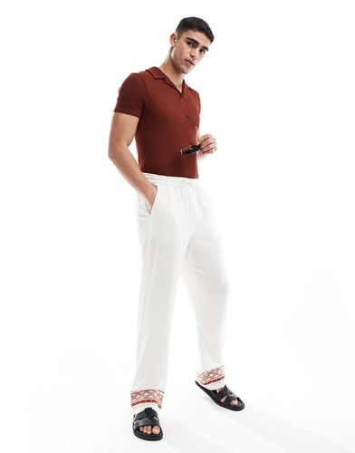 Pantalon décontracté aspect lin avec bas brodés - Asos Design - Modalova