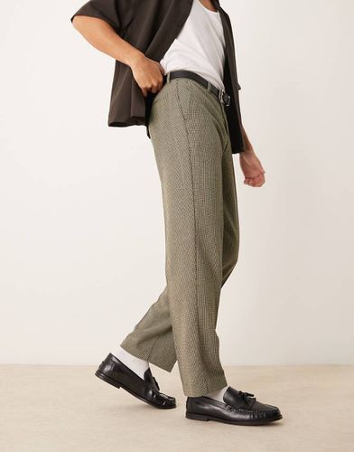 Pantalon droit élégant en laine mélangée à petit motif pied-de-poule - foncé - Asos Design - Modalova