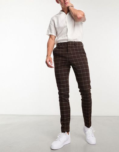 Pantalon habillé ajusté en laine mélangée à carreaux - chocolat - Asos Design - Modalova
