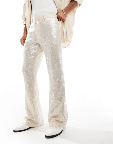 Pantalon habillé évasé à sequins - Blanc - Asos Design - Modalova