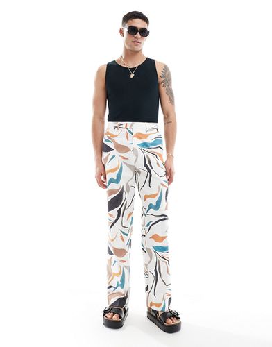 Pantalon habillé large en lin mélangé à imprimé fleurs abstrait - Asos Design - Modalova