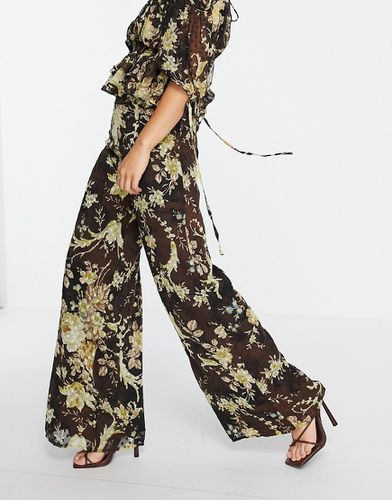 Pantalon large d'ensemble à fleurs avec empiècement en dentelle - Asos Design - Modalova