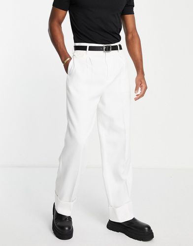 Pantalon taille haute habillé coupe ample à ourlets à revers en tissu texturé - Asos Design - Modalova