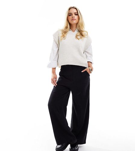 Petite - Pantalon taille haute à pinces en lin mélangé - Asos Design - Modalova