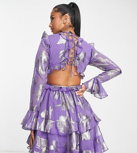 Petite - Robe courte en jaquard à motifs floraux avec jupe à volants - Violet - Asos Design - Modalova