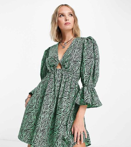 ASOS DESIGN Petite - Robe babydoll courte en coton à zébrures - Vert - Asos Petite - Modalova