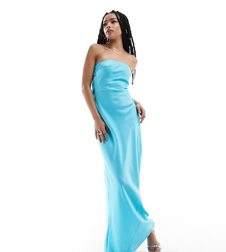 ASOS DESIGN Petite - Robe longue bandeau coupe en biais en satin avec liens dans le dos - Turquoise - Asos Petite - Modalova