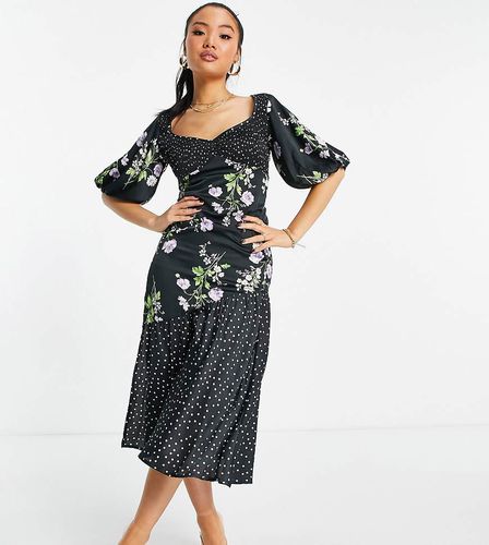 ASOS DESIGN Petite - Robe mi-longue froncée à motifs variés et manches bouffantes - Asos Petite - Modalova