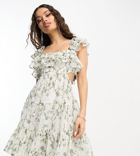 ASOS DESIGN Petite - Robe patineuse courte avec volants et découpes - Imprimé fleurs métallisé - Asos Petite - Modalova