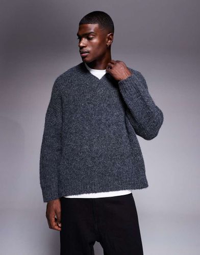 Pull ultra oversize en maille avec col V - Anthracite - Asos Design - Modalova