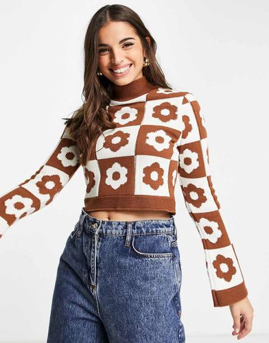 Pull à col montant à carreaux et à fleurs - Asos Design - Modalova