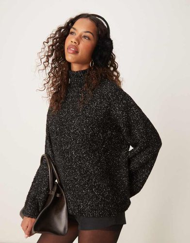 Pull à col montant en maille - Noir chiné - Asos Design - Modalova