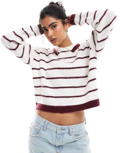 Pull en maille style rugby à rayures - Bordeaux et écru - Asos Design - Modalova