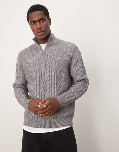 Pull épais en maille torsadée avec col zippé - Anthracite - Asos Design - Modalova