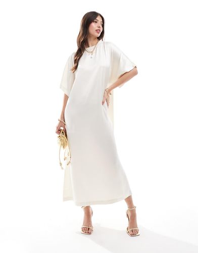 Robe t-shirt mi-longue en satin - Ivoire - Asos Design - Modalova