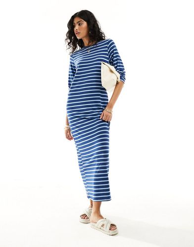 Robe t-shirt longue à manches longues et rayures - Bleu - Asos Design - Modalova