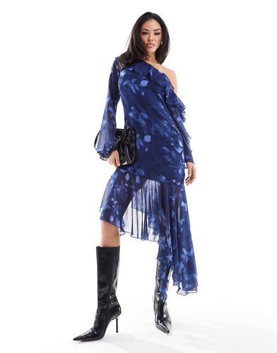 Robe asymétrique mi-longue en mousseline imprimé fleuri flou avec épaules nues et détail plissé - Asos Design - Modalova