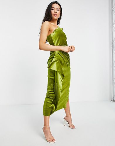 Robe asymétrique mi-longue en velours à manche bouffante et volants - Olive - Asos Design - Modalova