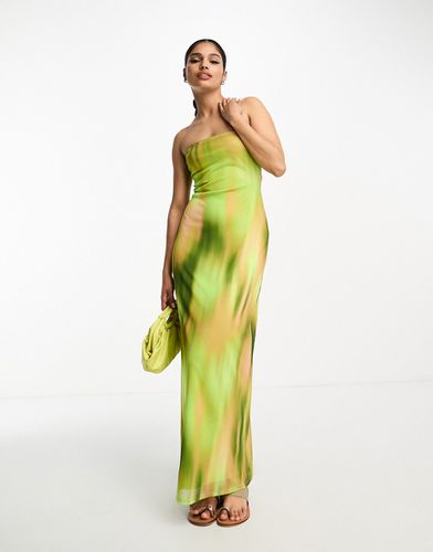 Robe bandeau mi-longue en tulle à imprimé abstrait - Vert - Asos Design - Modalova