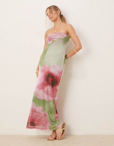Robe bandeau mi-longue en tulle  imprim fleurs flou - Asos Design - Modalova