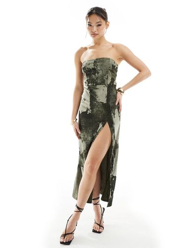 Robe bandeau longue fendue sur la cuisse - Imprimé effet usé - Asos Design - Modalova