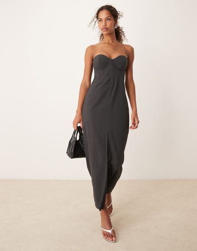 Robe bandeau longueur mollet effet corset et fendue devant - anthracite - Asos Design - Modalova