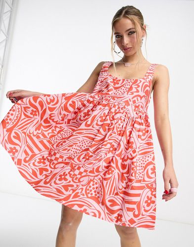Robe babydoll courte imprimée à encolure carrée - Rose et rouge - Asos Design - Modalova