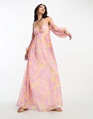 Robe babydoll longue et fluide à épaules dénudées - Imprimé cachemire rose - Asos Design - Modalova
