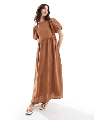 Robe babydoll mi-longue double épaisseur à manches bouffantes - Rouille - Asos Design - Modalova