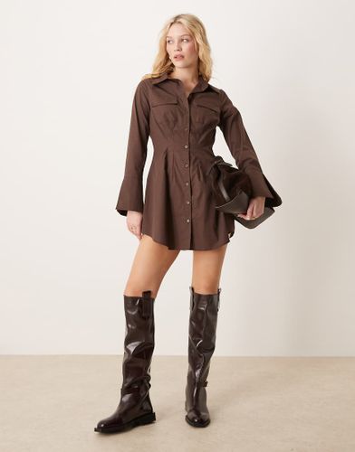 Robe chemise courte en popeline  manches longues - Chocolat amer - Asos Design - Modalova