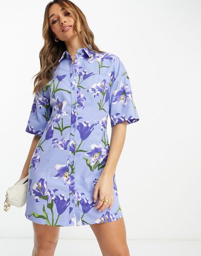 Robe chemise courte en sergé à fleurs - Asos Design - Modalova