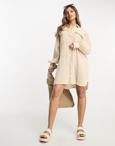 Robe chemise courte et oversize en double gaze - Écru - Asos Design - Modalova